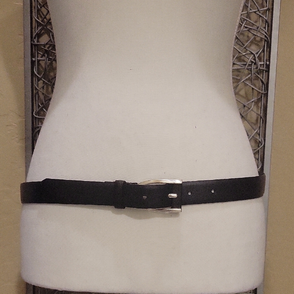 Calvin Klein 1" Dark Brown Leather Belt with Silver Buckle